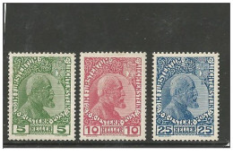 Liechtenstein 19121-15 - Yvert 1-3 MH * CV 240€ - Usati