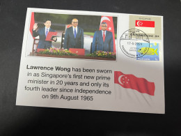 18-5-2024 (5 Z 27) Lawrence Wong Has Been Sworn In As Singapore Prime Minister (with Singapore Flag Stamp) - Singapour (1959-...)