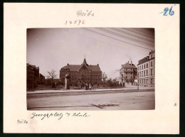 Fotografie Brück & Sohn Meissen, Ansicht Gröba-Riesa, Partie Am Georgplatz Mit Schule, Litfasssäule  - Krieg, Militär