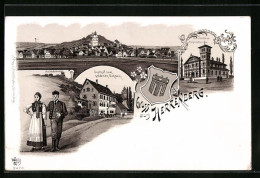 Lithographie Herrenberg, Gasthof Zum Goldenen Ochsen, Turnhalle Und Steigerthurm  - Herrenberg
