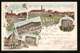 Lithographie Geisenfeld, Post Und Gasthof Fuchsbüchler, Krankenhaus, Knabenschule  - Geisenfeld