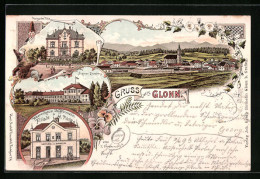 Lithographie Glonn, Warenhaus Von I. G. Birmelin, Postgarten Villa, Schloss Zinneberg  - Glonn