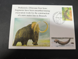 17-5-2024 (5 Z 23) Prehistoric Bone Fragment Discovered Stamp In Brussels (Belgium Dinosaurs) - Préhistoriques