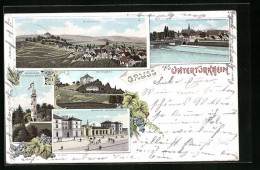 Lithographie Untertürkheim, Bahnhof, Kernenturm Schurwald, Rothenberg  - Autres & Non Classés