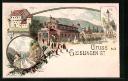 Lithographie Geislingen-St., Schubarthaus, Turm, Ortspartie  - Geislingen