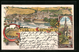 Lithographie Esslingen A. N., Teilansicht, Frauenkirche, Ortspartie  - Esslingen