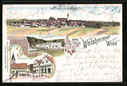 Lithographie Welzheim, Welzheimer Wald, Gasthof Zum Rössle, Ebnisee, Totalansicht  - Autres & Non Classés