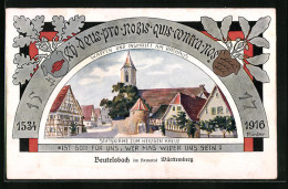 Künstler-AK Beutelsbach Im Remstal /Württemberg, Stiftskirche Zum Heiligen Kreuz, Wappen Und Inschrift Am Rathaus  - Autres & Non Classés