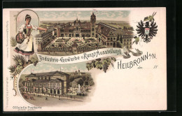 Lithographie Heilbronn A. N., Industrie-Gewerbe U. Kunst-Ausstellung Mit Dame In Tracht  - Ausstellungen