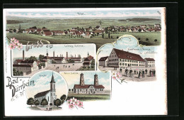 Lithographie Bad-Dürrheim, Totalansicht Mit Kirche Und Gasthaus Z. Kreuz  - Bad Duerrheim