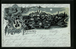 Mondschein-Lithographie Freising, Ortsansicht Mit Wappen  - Freising