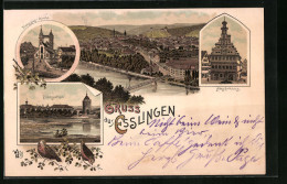 Lithographie Esslingen, Ortsansicht Mit Rathaus Und Dionysius-Kirche  - Esslingen