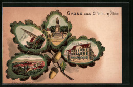 Passepartout-Lithographie Offenburg I. Baden, Ortsansicht Mit Drakedenkmal Und Rathaus  - Autres & Non Classés