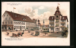 Lithographie Dürrheim, Ortsansicht Mit Hotel Und Gasthof Z. Kreuz  - Bad Dürrheim