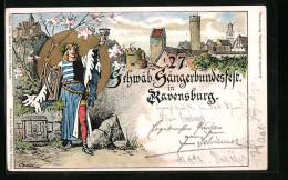 Lithographie Ganzsache PP27C51 /02: Ravensburg, 27. Schwäbisches Sängerbundesfest 1904, Sänger Mit Siegerpokal  - Briefkaarten