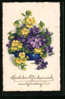 Künstler-AK Topf Mit Gelben Und Blauen Blumen  - Andere & Zonder Classificatie