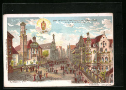 Lithographie Augsburg, Kloster Heilig Kreuz, 700 Jähriges Jubiläum Des Wunderbaren Gutes  - Augsburg