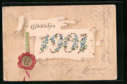 Präge-AK Glückliches Neujahr 1901 Mit Siegel Und Kleeblatt  - Autres & Non Classés