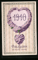 Präge-AK Viel Glück Im Neuen Jahre 1910 Mit Veilchen-Dekor  - Autres & Non Classés