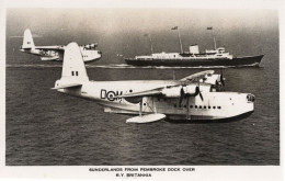 Sunderlands From Pembroke Dock RY Britannia Ship Plane RPC Postcard - Aviadores