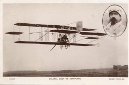 Colonel Cody On Aeroplane Antique Real Photo Aviation Plane Postcard - Aviateurs