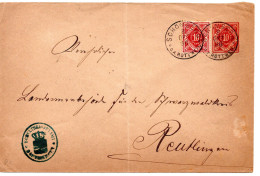 64403 - Altdeutschland / Wuerttemberg - 1890 - 10Pfg DienstGAU M ZusFrank SCHOEMBERG -> REUTLINGEN, Kl Mgl - Storia Postale
