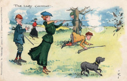 The Lady Gunner Battle Of The Sexes Shooting Gun Old Comic Postcard - Humour