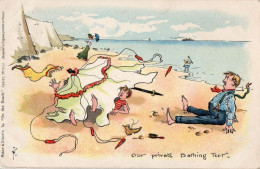 Bathing Beach Camping Tent Collapse Disaster Old Comic Postcard - Humor