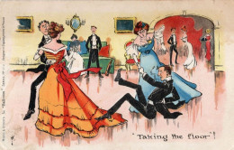 Misch & Stock The Ballroom Party Disaster Fall Antique Comic Postcard - Humor