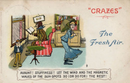 Crazes The Fresh Air Managing Weather Antique Comic Postcard - Humor