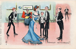 Misch & Stock The Ballroom Party Sweet Seventeen Antique Comic Postcard - Humor