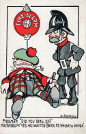 Fireman Drunk Scottish Man Wants Whisky & Soda Old Comic Postcard - Humour