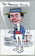 The Seaside Smile Boater Hat Smoking Antique Comic Postcard - Humor