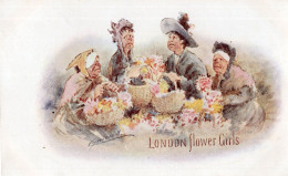 London Ugly Old Flower Girls Antique Comic Postcard - Humor