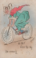 Old Witch Lady On Antique Worn Out Bicycle Old Comic Postcard - Humor