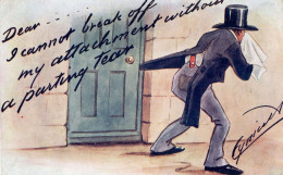 Posh Edwardian Dinner Suit Ripped In Door Tear Disaster Comic Postcard - Humour