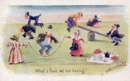 Fat Man On Skipping Rope See Saw Leap Frog Old Comic Postcard - Humour
