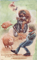 Mad Cyclist Motorcycle Running Over Farmer Disaster Old Comic Postcard - Humour