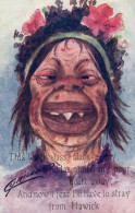 Ugly Minger Girl Hawick Scotland Monster Face Comic Old Postcard - Humor