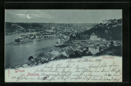 Mondschein-AK Passau, Panorama Bei Halbmond  - Passau