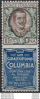 1924-25 Italia Pubblicitari Lire 1 Columbia Sup MNH Sassone N. 19 - Otros & Sin Clasificación