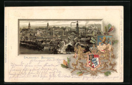 Passepartout-Lithographie Erlangen, Panorama Mit Wappen  - Autres & Non Classés