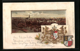 Passepartout-Lithographie Schwabach, Panorama Mit Wappen  - Autres & Non Classés
