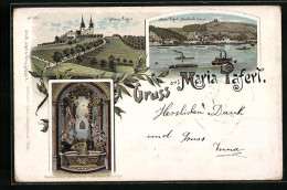 Lithographie Maria Taferl, Ansicht Der Kirche, Donaupartie Mit Marbach  - Autres & Non Classés