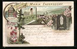 Lithographie Maria Enzersdorf, Ortsansicht, Schloss Lichtenstein Und Prozession  - Autres & Non Classés