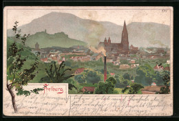 Lithographie Freiburg, Teilansicht Mit Kirche  - Freiburg I. Br.
