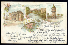 AK Halle A. D. Saale Stadt-Theater, Wasserthurm, Saalebrücke 03.08.1903 Gebraucht #HK040 - Sonstige & Ohne Zuordnung