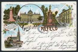 AK Krefeld, Postamt, Marienkirche, Kaiser Wilhelm Denkmal, Theater 1897 Gebraucht #HU433 - Autres & Non Classés