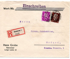 64424 - Deutsches Reich - 1930 - 50Pfg Hindenburg MiF A R-Bf HANNOVER -> ERFURT - Briefe U. Dokumente