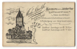 Fotografie Mich. Speth, Augsburg, Lechhauserstr. 4, Blick Auf Das Jakobertor Nebst Anschrift Des Ateliers  - Anonieme Personen